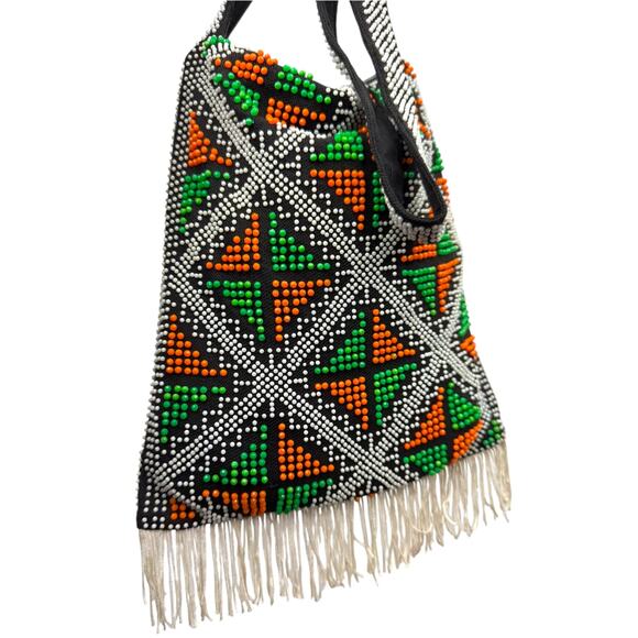 1960's orange green beaded bag - Picture 6 of 6